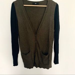 Green and black button up cardigan sweater